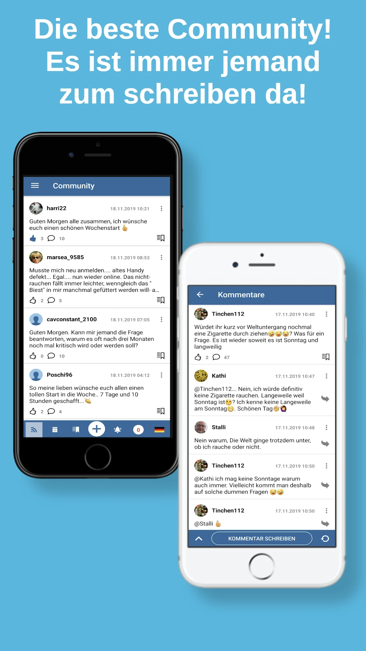 Community wall and comments for mutual support.